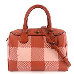 Coach handbag Boston F26146 leather red pink check pattern shoulder bag for wome